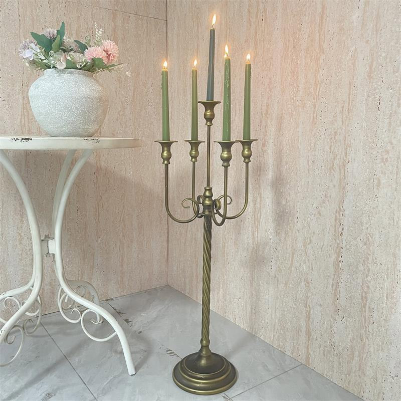 Vintage Wrought Iron 5 Arms Floor Candelabra, Twisted Spiral Stem Size:30*30*78cm 2