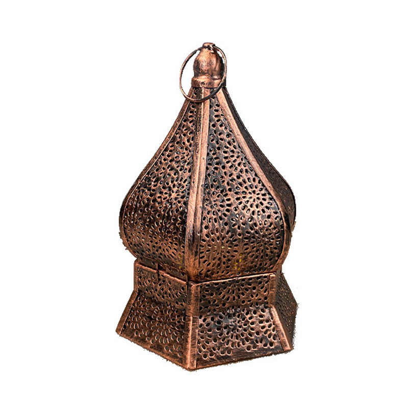 Vintage Moroccan Hollow Iron Candle Holder, Hexagonal Base