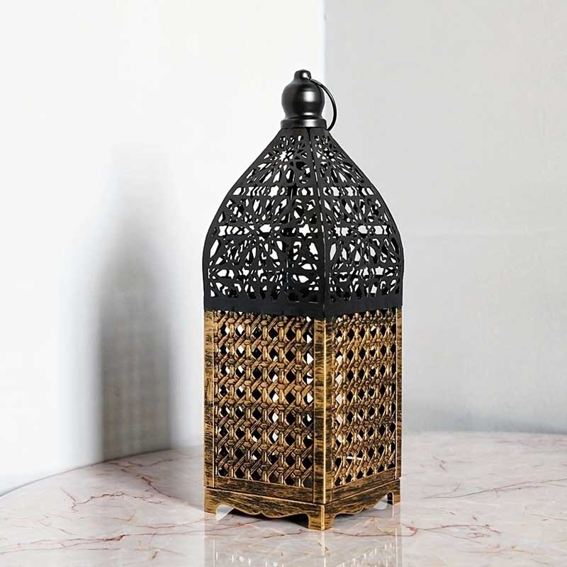 Retro Moroccan Hollow Iron Lantern/Candle Holder 9.1*9.1*33.9cm  , Vintage Home Decor