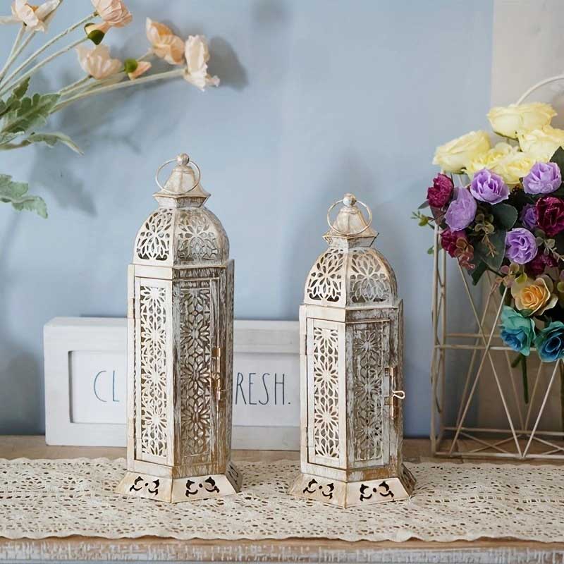 Moroccan Hollow Iron Candle Holder/Lantern (Vintage Bronze / Cream White) Color:off-white 2