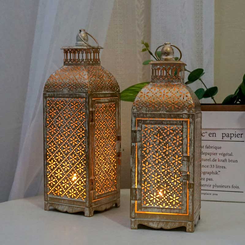 Floral Square Moroccan Vintage Hollow Iron Candlestick / Lantern Size:9*9*31cm 3