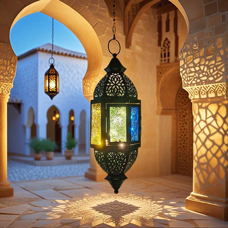 Bohemian Moroccan Hanging Iron Candle Lantern,Embossed Glass Size:10.7*10.7*31cm 4