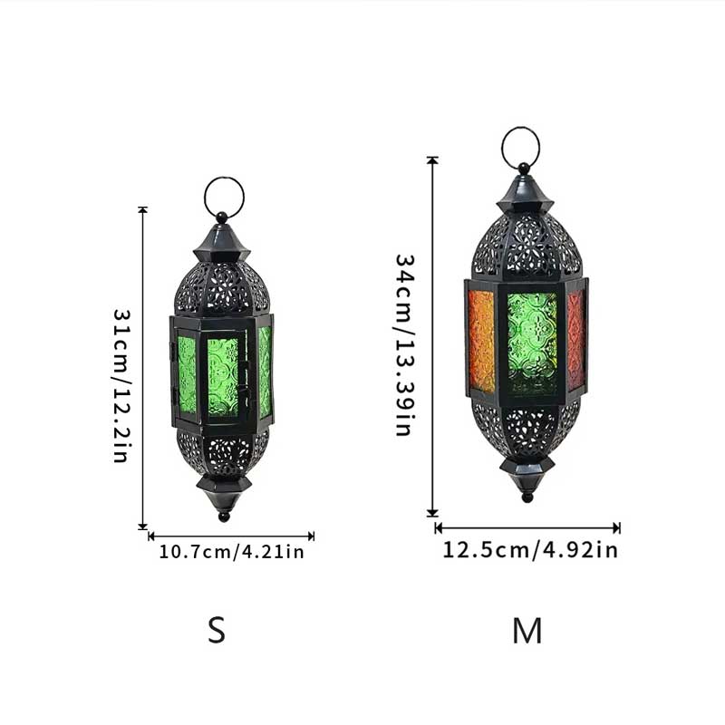 Bohemian Moroccan Hanging Iron Candle Lantern,Embossed Glass Size:10.7*10.7*31cm 1
