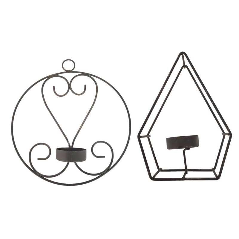 Geometric & Heart-Shaped Wrought Iron Candle Holder Set