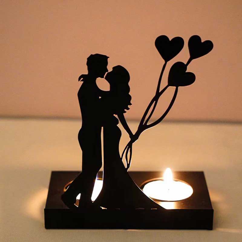 Romantic Love Silhouette Tealight Candle Holder Style1  , Creative Iron Couple Figurine - Wedding & Anniversary Gift