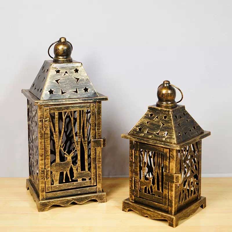Square Vintage Iron Deer Forest Candle Holder,Star Shaped Cutout Size:10.5*10.6*25.8cm 2