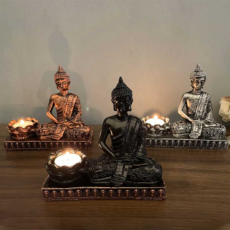 Retro Resin Buddha & Lotus Candle Holder Color:Bronze 3