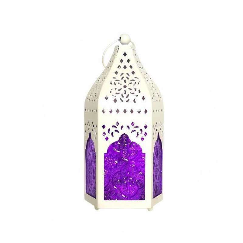 Moroccan Vintage Hollow Iron Candle Holder,Embossed Glass Color:White