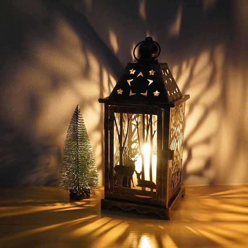 Square Vintage Iron Deer Forest Candle Holder,Star Shaped Cutout Size:10.5*10.6*25.8cm 4