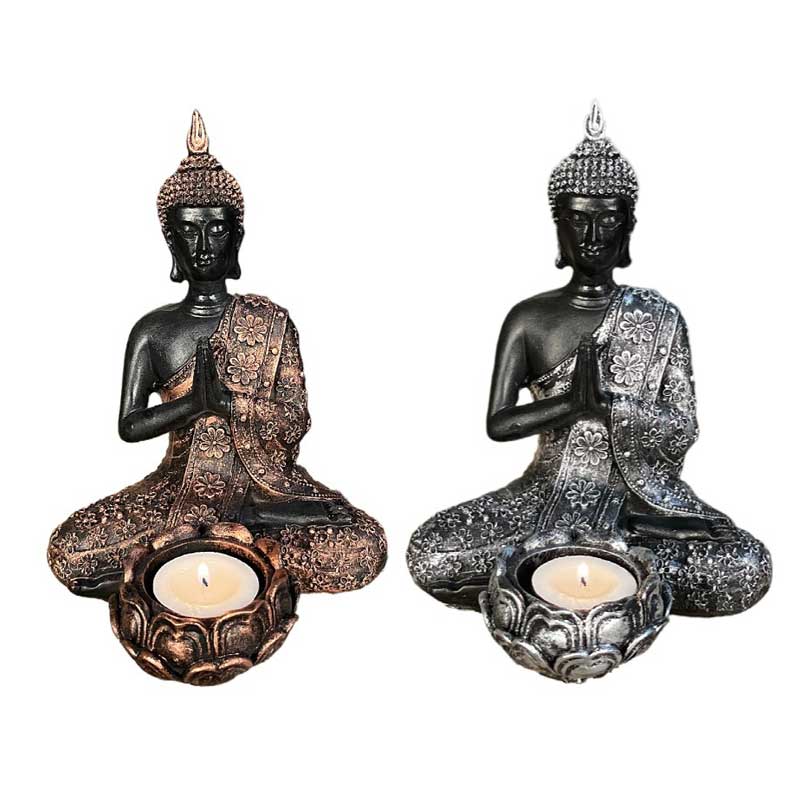 Zen Meditating Buddha Candle Holder,Black/Gold
