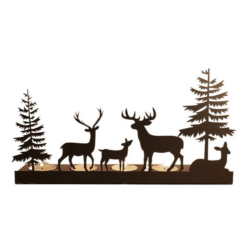 Christmas Forest Deer Silhouette Iron Candle Holder