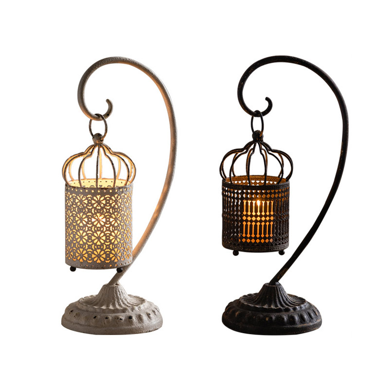 Vintage Wrought Iron Hanging Candle Holder,Curved Stand patterned base