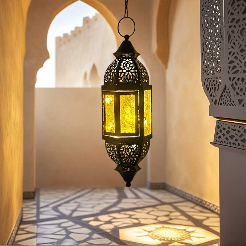 Bohemian Moroccan Hanging Iron Candle Lantern,Embossed Glass Size:10.7*10.7*31cm 3