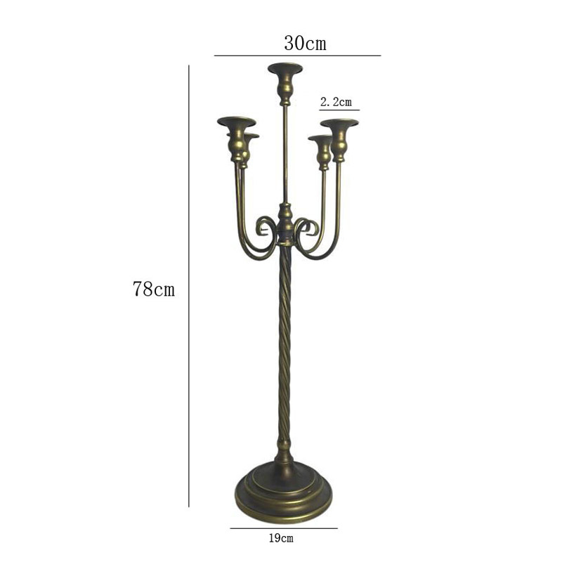 Vintage Wrought Iron 5 Arms Floor Candelabra, Twisted Spiral Stem 30*30*78cm  , European Floor Candle Holder Decoration