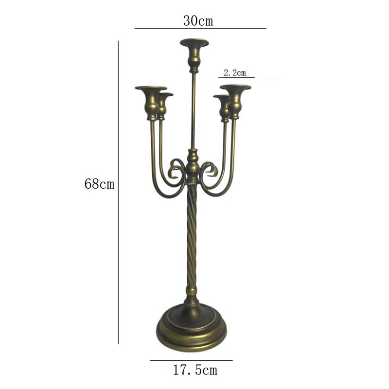 Vintage Wrought Iron 5 Arms Floor Candelabra, Twisted Spiral Stem 30*30*68cm  , European Floor Candle Holder Decoration