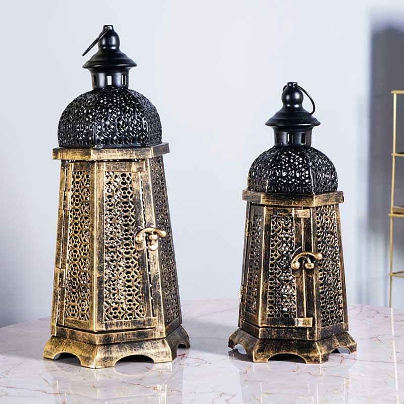 Hollow Carved Moroccan Vintage Iron Candle Holder Size:15.5*15.5*34cm 3