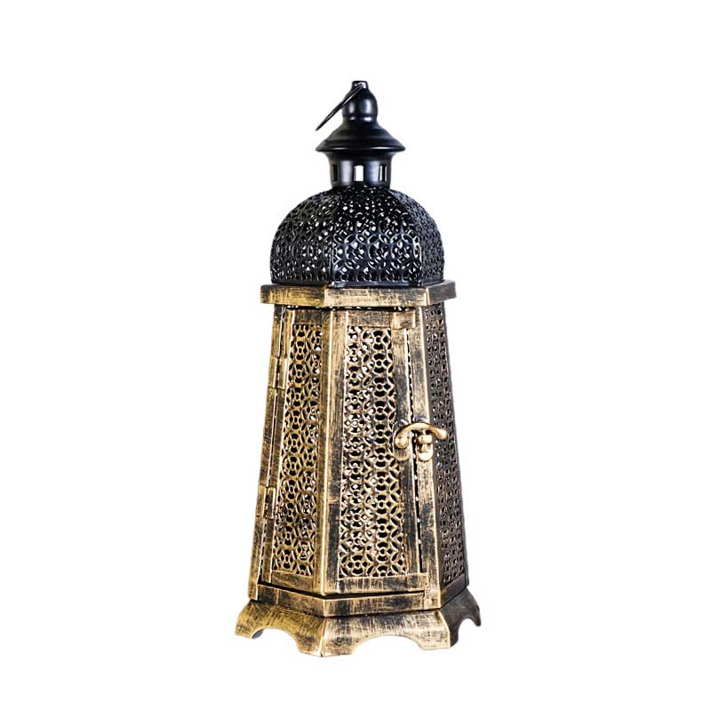 Hollow Carved Moroccan Vintage Iron Candle Holder 15.5*15.5*34cm  , Decorative Candle  Lantern for Table & Floor - Lamp