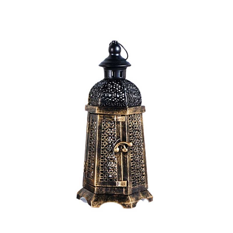Hollow Carved Moroccan Vintage Iron Candle Holder 13*13*28cm  , Decorative Candle  Lantern for Table & Floor - Lamp
