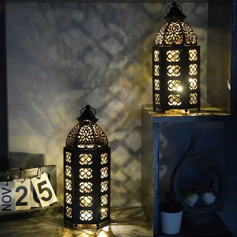 Moroccan Hollow Wrought Iron Candle Lantern Size:12*12*28cm 2