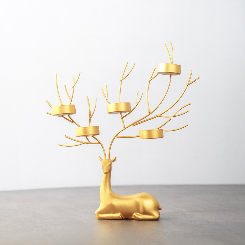 White/Gold Reindeer Antlers Candle Holder,Reclining Deer Color:Gold 1