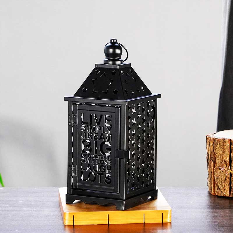 Black/White Star Hollow Moroccan Candle Lantern Color:Black;Size:11*11*26cm 1