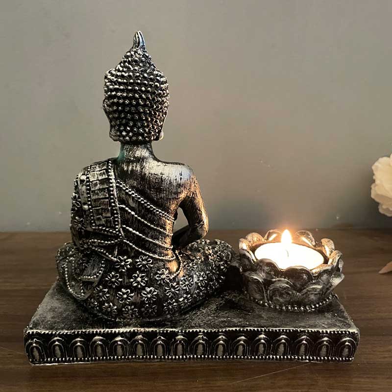 Retro Resin Buddha & Lotus Candle Holder Color:Bronze 1