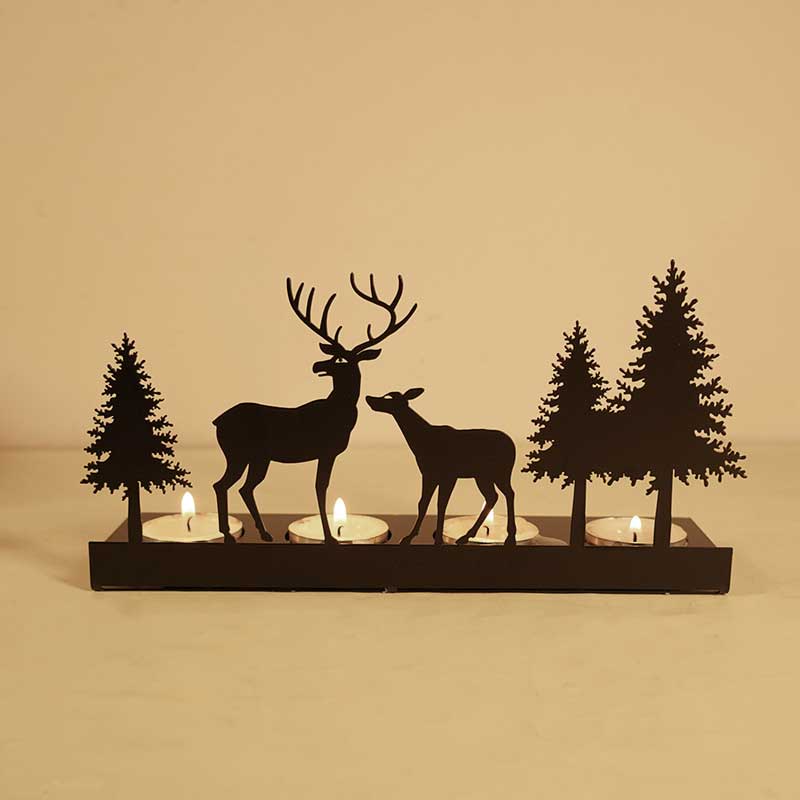 Christmas Forest Deer Silhouette Iron Tealight Candle Holder Style:4 Deers 2