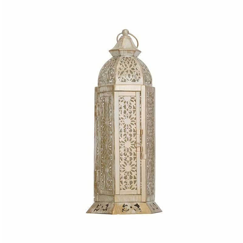 Moroccan Hollow Iron Candle Holder/Lantern (Vintage Bronze / Cream White)