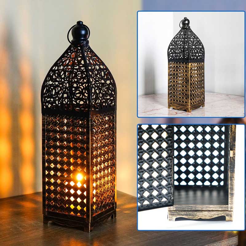 Retro Moroccan Hollow Iron Lantern/Candle Holder Size:9.1*9.1*33.9cm 1
