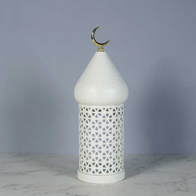 White Hollow Islamic Iron Candle Holder Set,Moon Tower Size:9.8*9.8*31.5cm 1