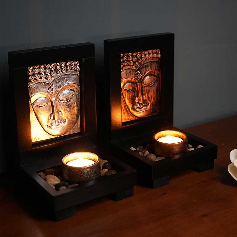 Zen Buddha Face Candle Holder Color:Silver 3