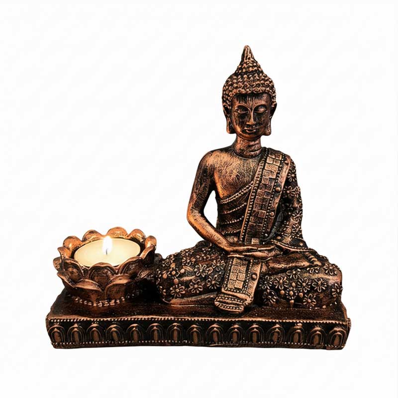 Retro Resin Buddha & Lotus Candle Holder, Indian Diwali Decor