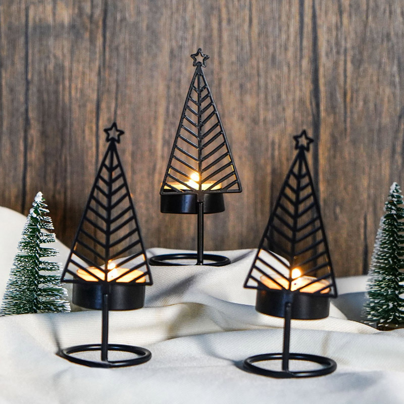 Black Christmas Tree Iron Candle Holder (Set of 2) Style:Style1 2