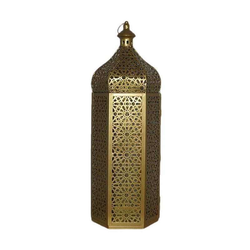 Vintage Moroccan Hollow Iron Floor Lantern Candlestick