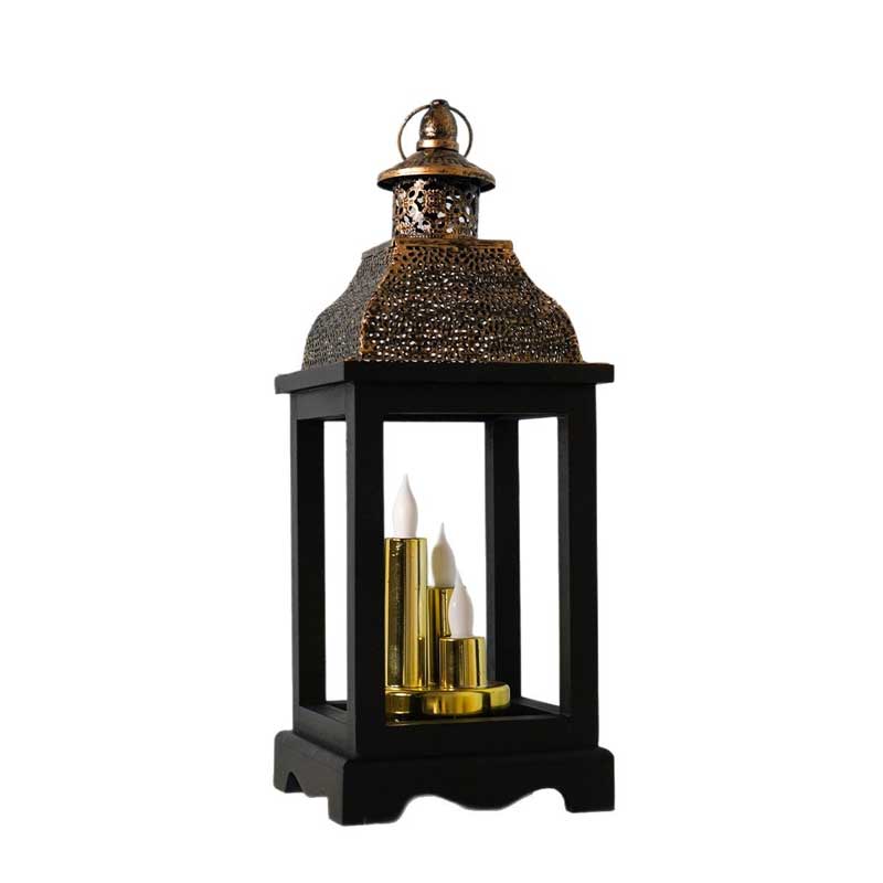 Vintage Wooden and Iron Flickering Led Candle Lantern, Modern Minimalist Electronic Candle Holder