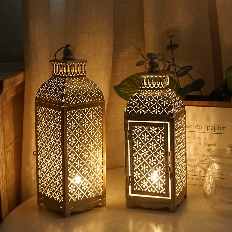 Floral Square Moroccan Vintage Hollow Iron Candlestick / Lantern Size:9*9*31cm 4