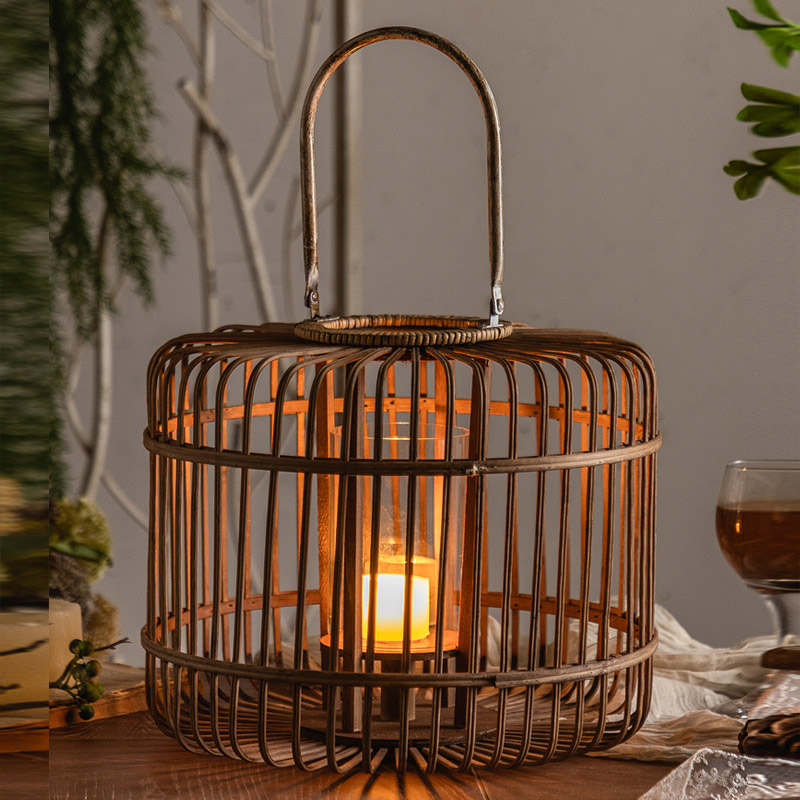 Vintage Rattan & Woven Bamboo Lantern Candle Holder Style:Style1 1