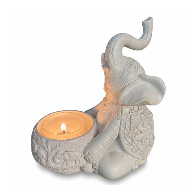 Resin Elephant Tealight Candle Holder,Gold & White