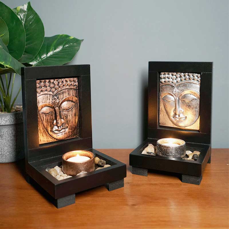 Zen Buddha Face Candle Holder Color:Silver 4