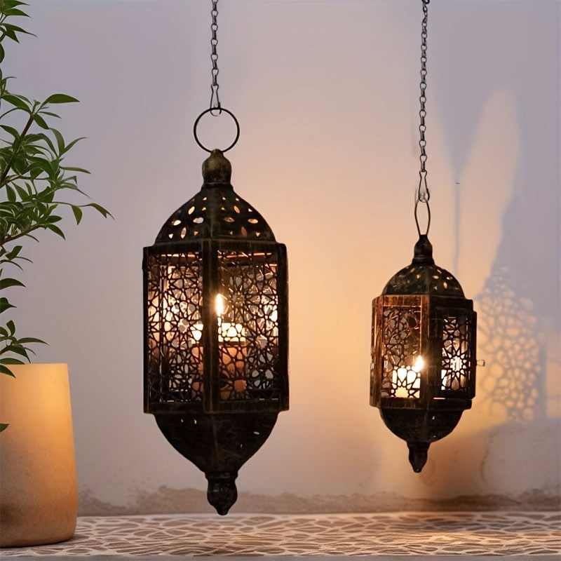 Vintage Middle Eastern Hanging Iron Lantern Size:13*13*31.5cm 1