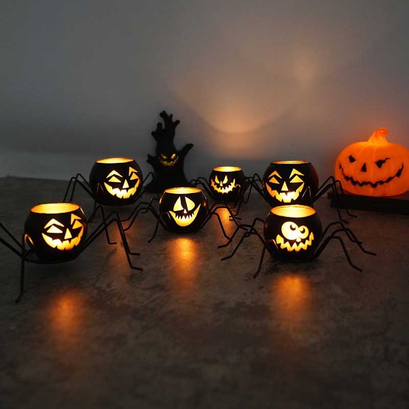 Halloween Jack-o'-Lantern Spider Iron Candle Holder Style:Style1 1