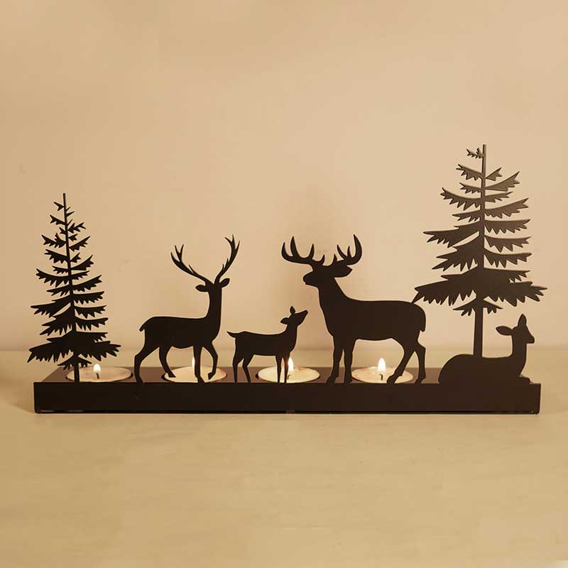 Christmas Forest Deer Silhouette Iron Tealight Candle Holder Style:4 Deers 1