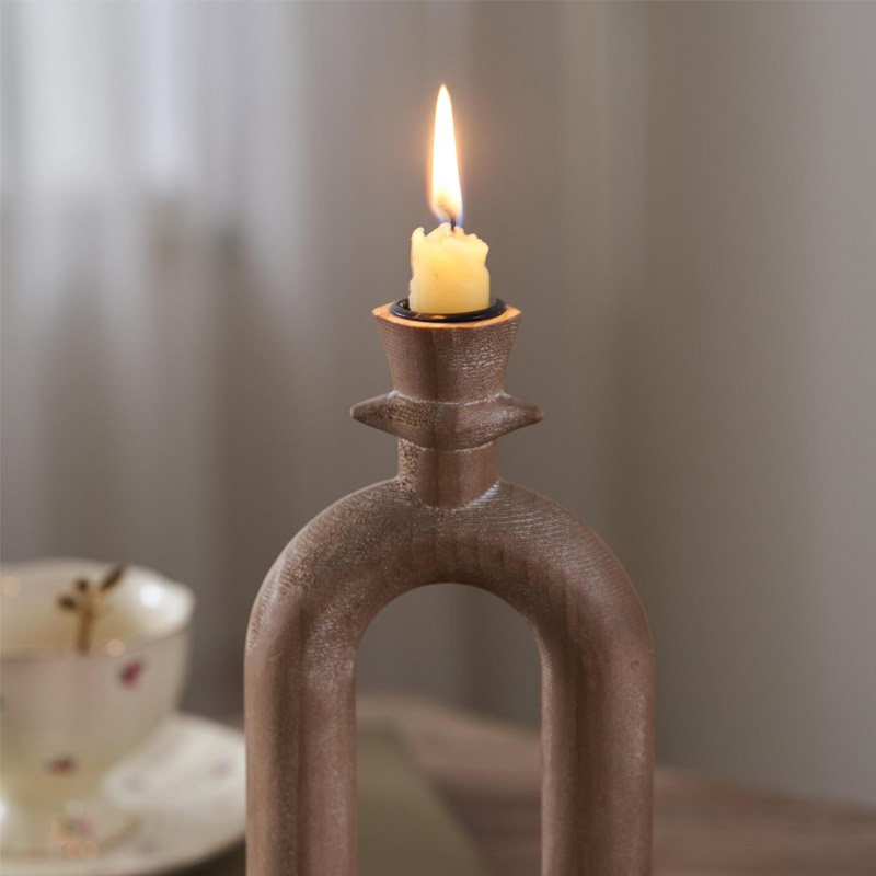 Retro Distressed Ellipse Wood Candlestick Holder,Rectangle Base Size:14*9*33cm 2