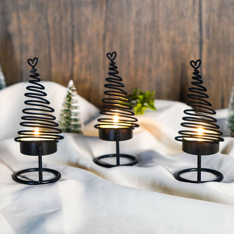 Black Christmas Tree Iron Candle Holder (Set of 2) Style:Style1 3