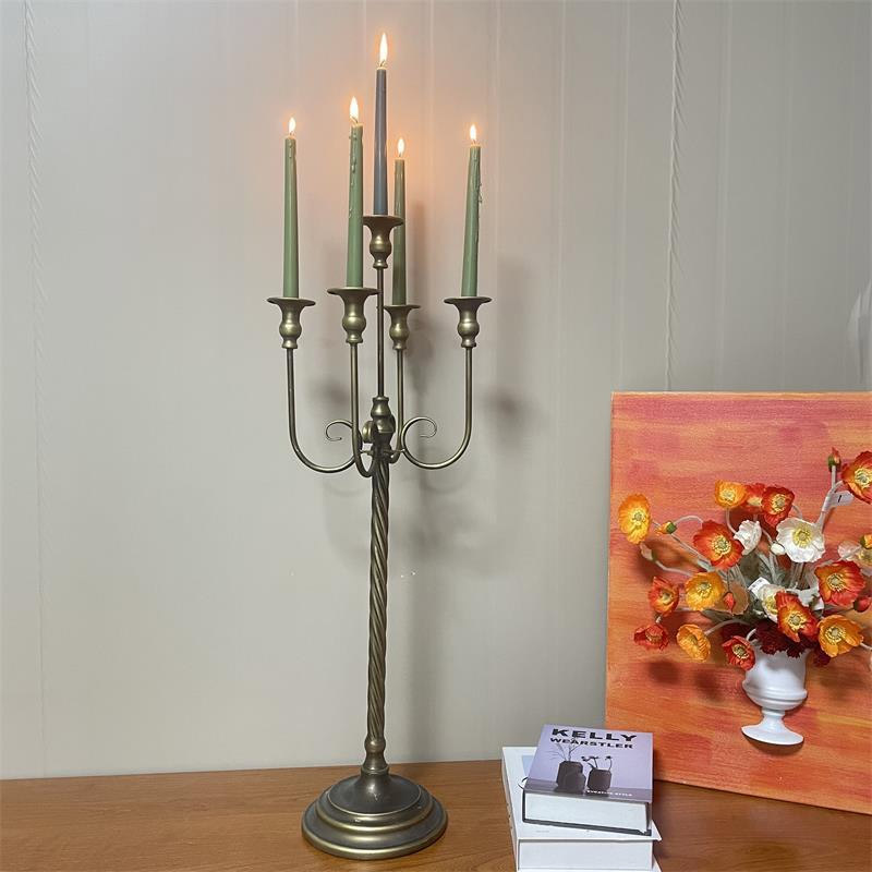 Vintage Wrought Iron 5 Arms Floor Candelabra, Twisted Spiral Stem Size:30*30*78cm 1