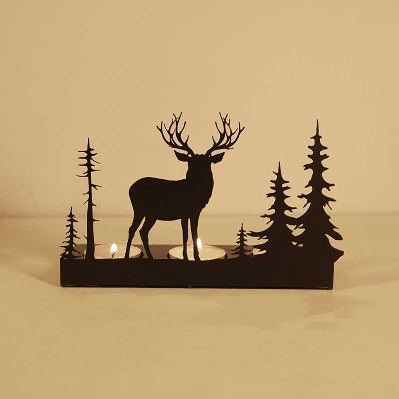 Christmas Forest Deer Silhouette Iron Tealight Candle Holder Style:4 Deers 3