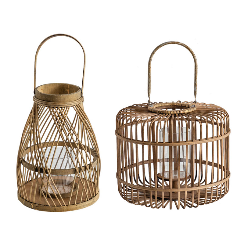 Vintage Rattan & Woven Bamboo Lantern Candle Holder