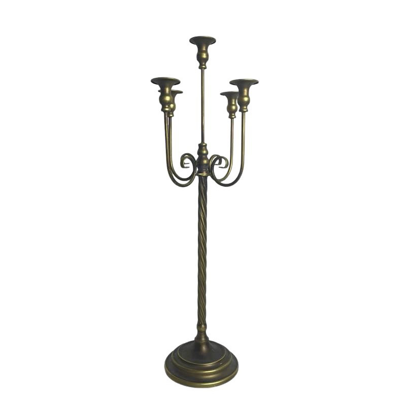 Vintage Wrought Iron 5 Arms Floor Candelabra, Twisted Spiral Stem, European Floor Candle Holder Decoration