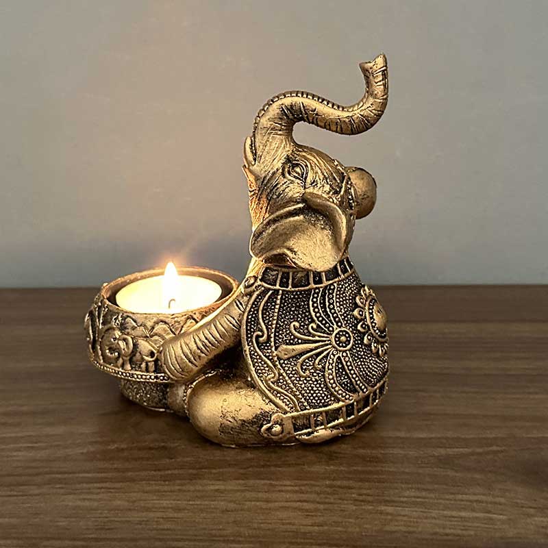 Resin Elephant Tealight Candle Holder,Gold & White Copper  