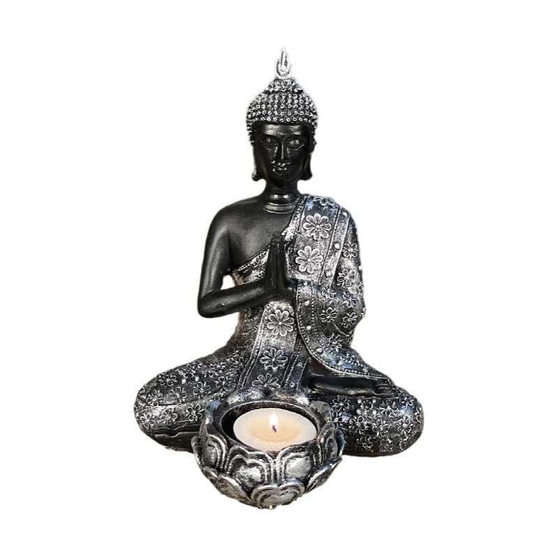 Zen Meditating Buddha Candle Holder,Black/Gold Silver  
